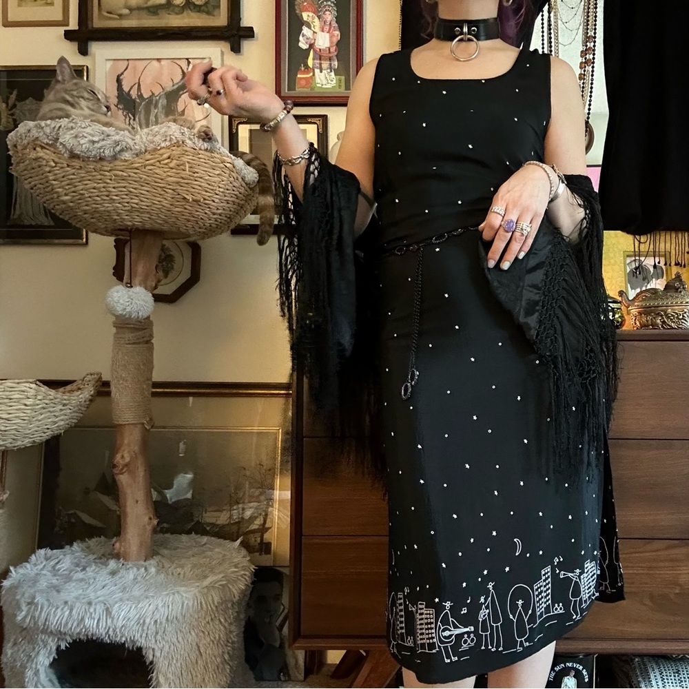 vintage 90s zoe 💯 rayon black starry neighborhood dress / size small